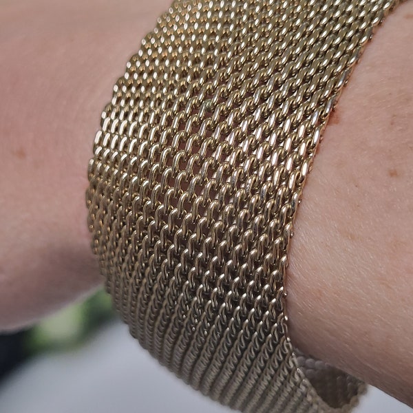 Goldtone wide Mesh Bangle Bracelet