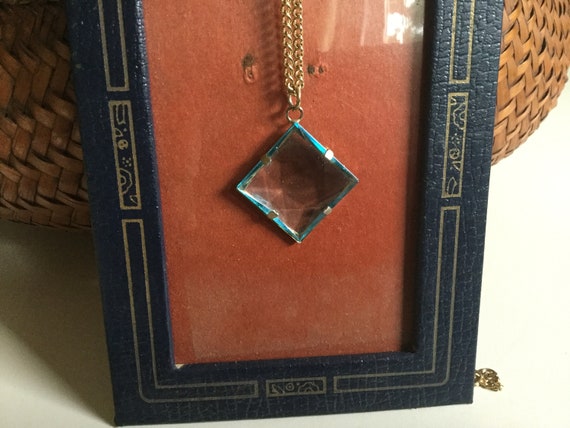 Mid Century Faceted Blue Glass Pendant - image 6
