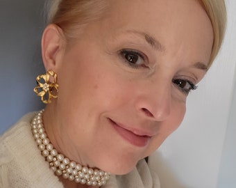 Faux Pearl and Rhinestone Choker with Free Clip ons Earrings