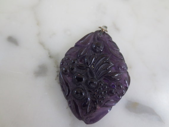 Vintage Pressed Glass Pendant Purple - image 3