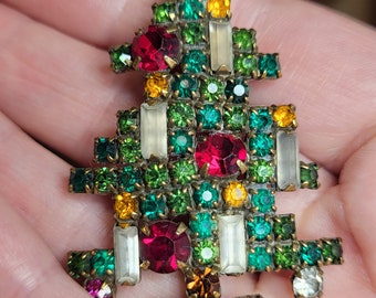 Vintage 1950s Weiss Christmas Tree Brooch 5 Candles