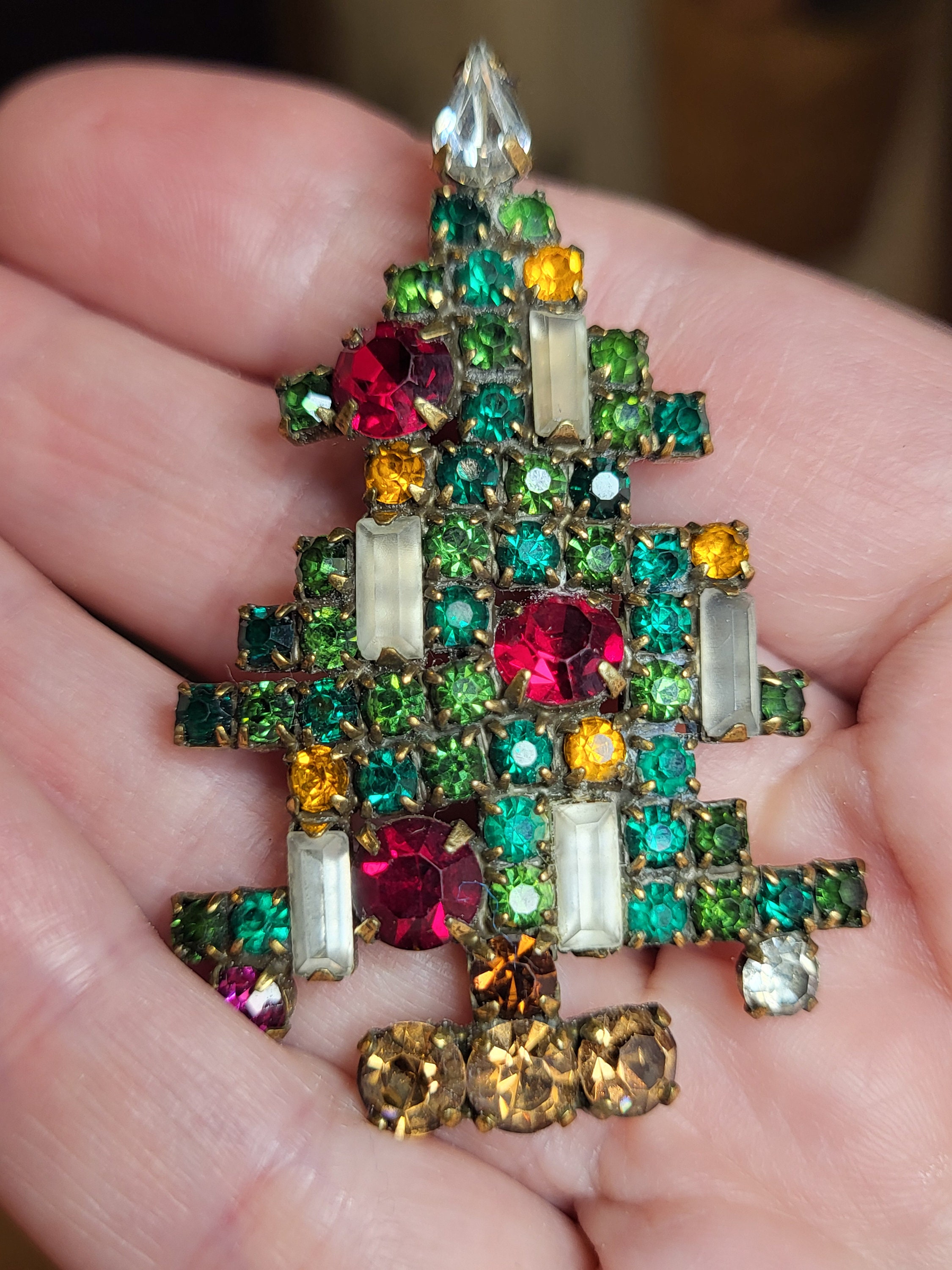 USA WEISS ヴィンテージブローチ Xmas Tree 5Candles Vintage 1950s Weiss Christmas Tree Brooch 5 Candles - Etsy