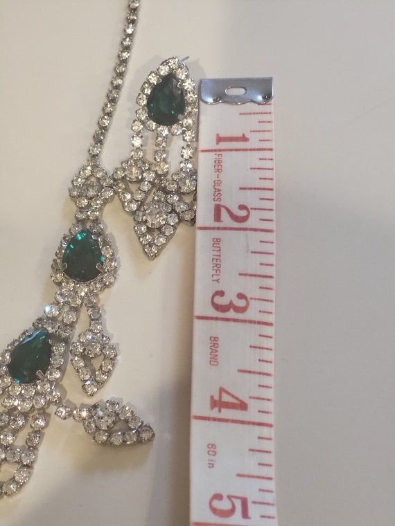 Glamorous Large Emerald and Clear Rhinestone Bib … - image 3