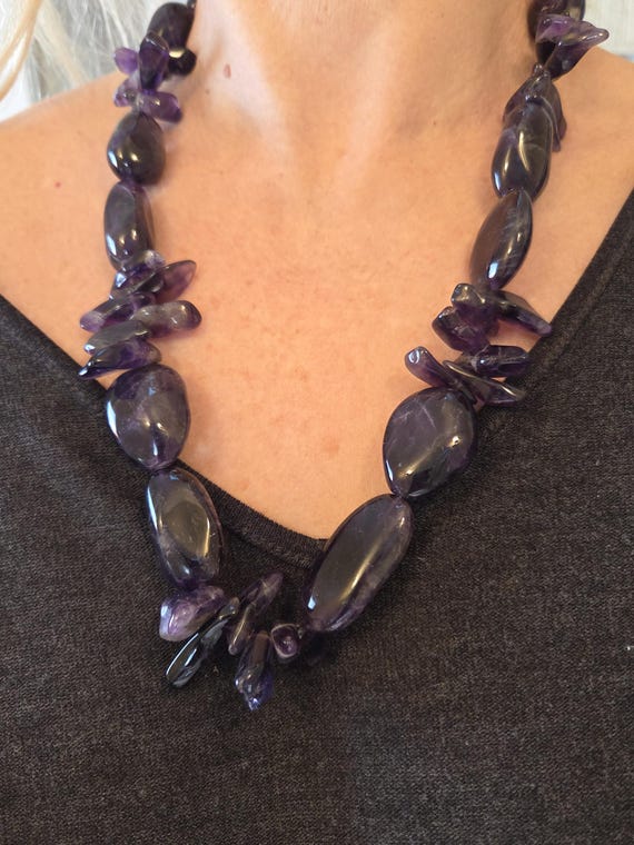 Large Statement Amethyst Beaded Necklace - image 2