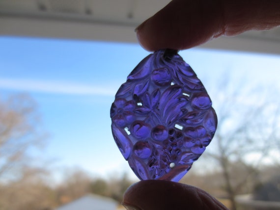 Vintage Pressed Glass Pendant Purple - image 1