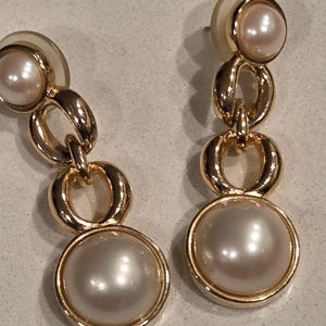 Vintage Faux Pearl 80s Dangle Wedding Earrings image 4