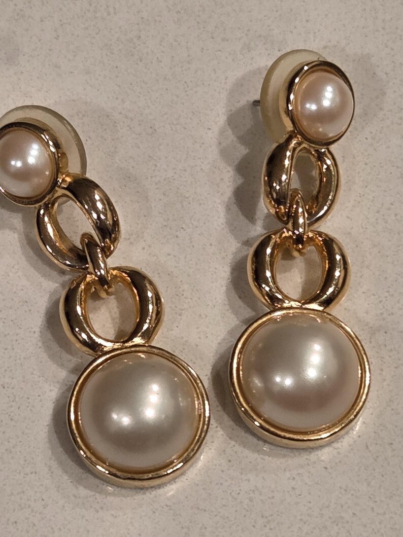 Vintage Faux Pearl 80s Dangle Wedding Earrings image 4