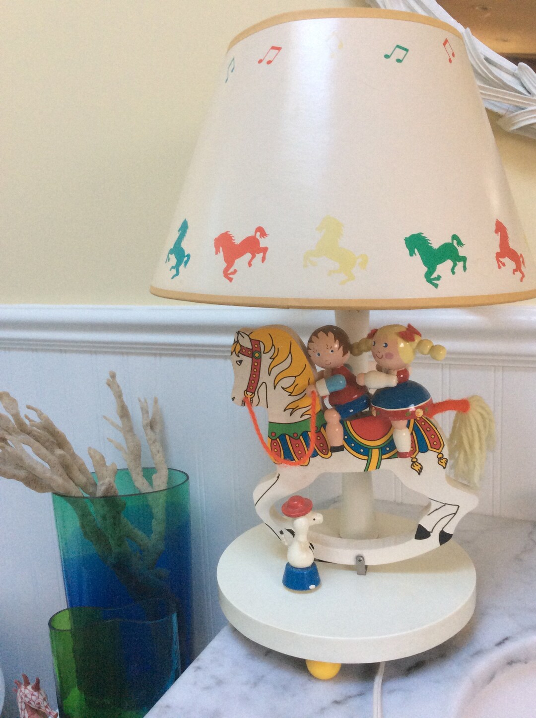Vintage Wooden Music Box Nursery Lamp Etsy
