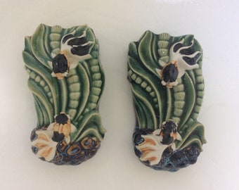 Chinese Pottery Fancy Gold Fish Wall Pockets