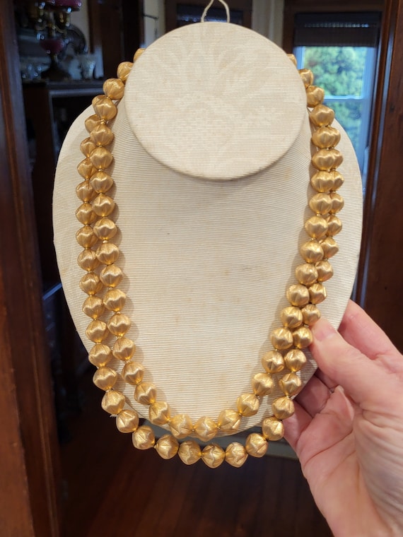 Crown Trifari Double Beaded Textured Necklace