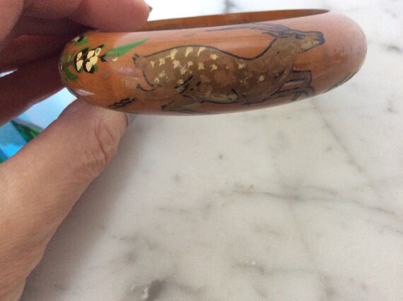 Vintage Wooden Hand painted Deer Bangle - image 2