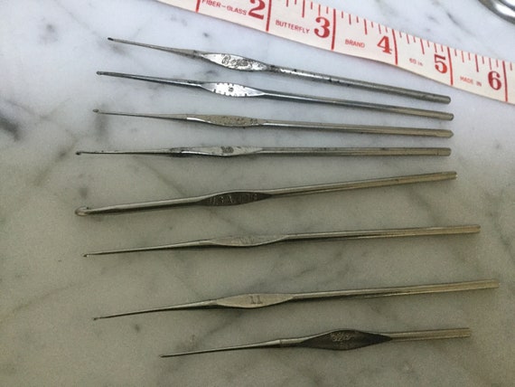 Vintage Metal Crochet Hooks Set of 8 