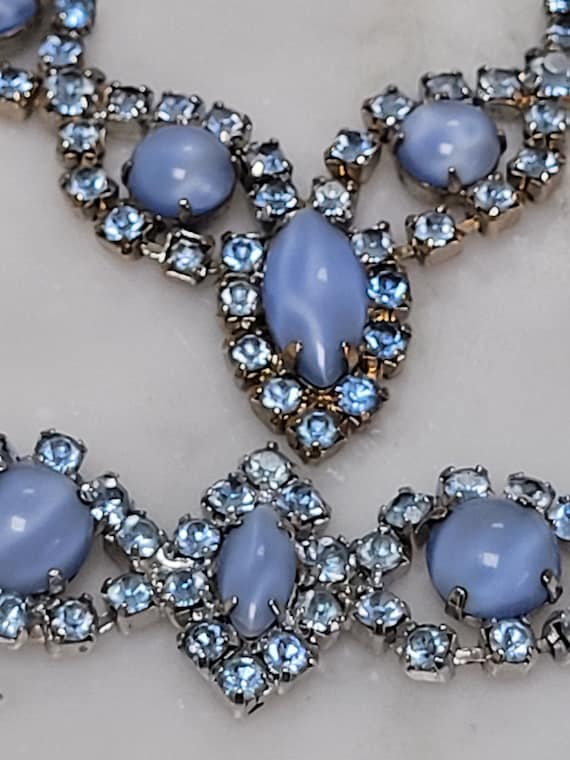 Vintage Blue Moonstone and Rhinestone 3 piece Paru