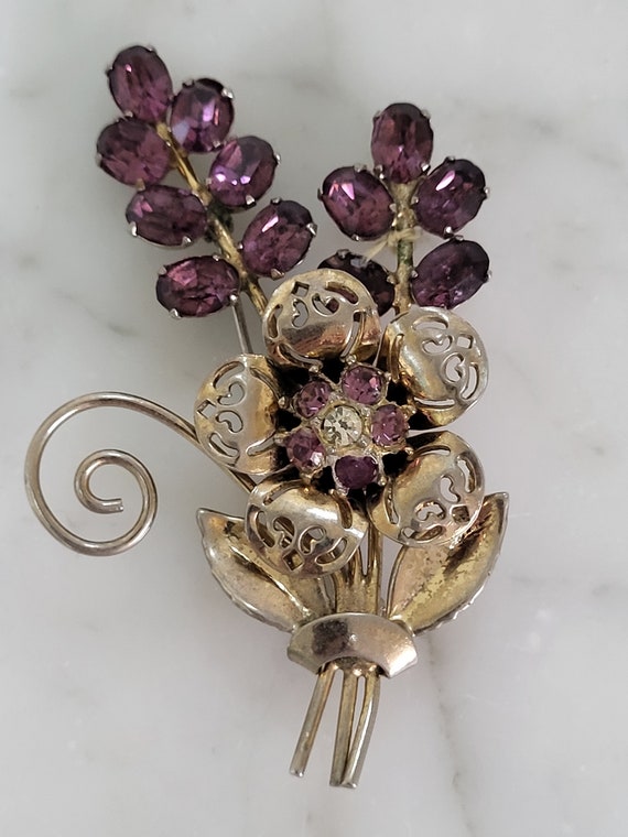 Vintage Purple Rhinestone Brooch