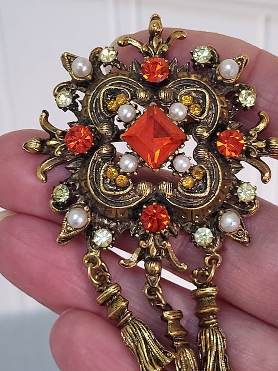 Florenza Bright orange Rhinestone brooch - image 1