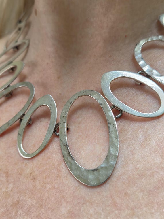 Mod Sterling Statement Necklace Circle design Ham… - image 1