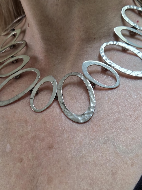Mod Sterling Statement Necklace Circle design Ham… - image 6