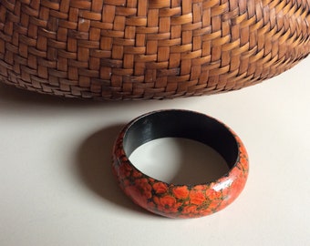 Vintage Wooden Hand Painted Bangle Bracelet