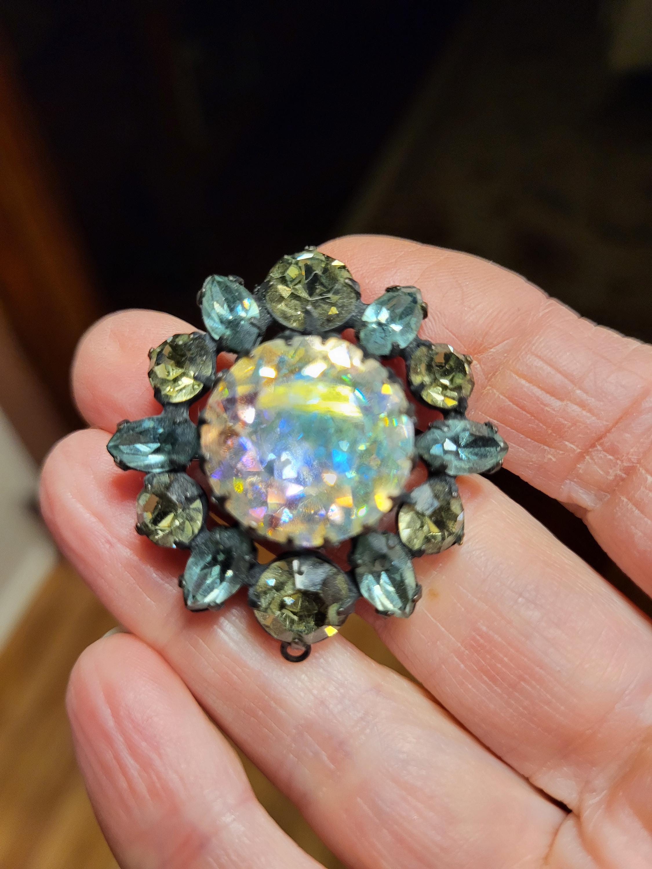 Iridescent Rhinestone Japanned Brooch