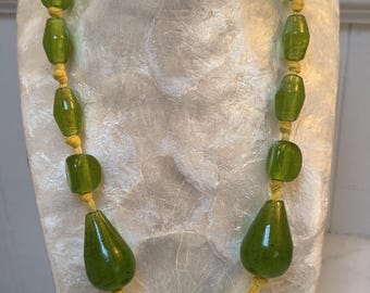Vintage hand blown Green Glass Large Statement Beaded Necklace