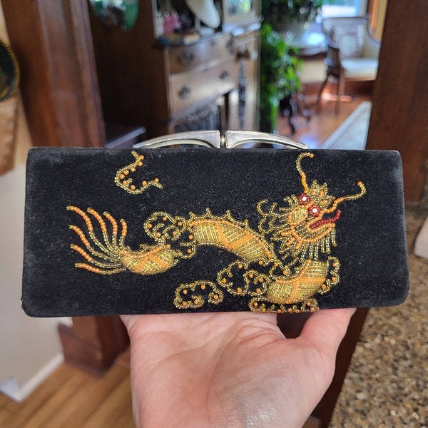 Velvet Beaded Dragon Wallet Clutch