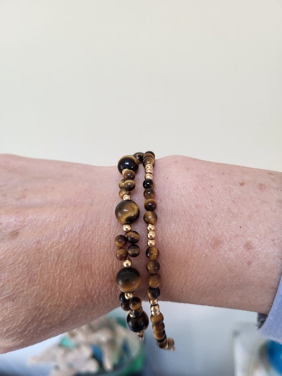 Vintage Tigereye and 14k Gold Beaded Bracelets - image 7