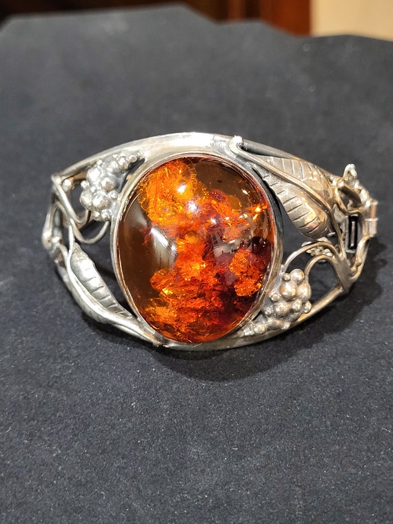 Huge Baltic Amber Sterling Silver Bracelet