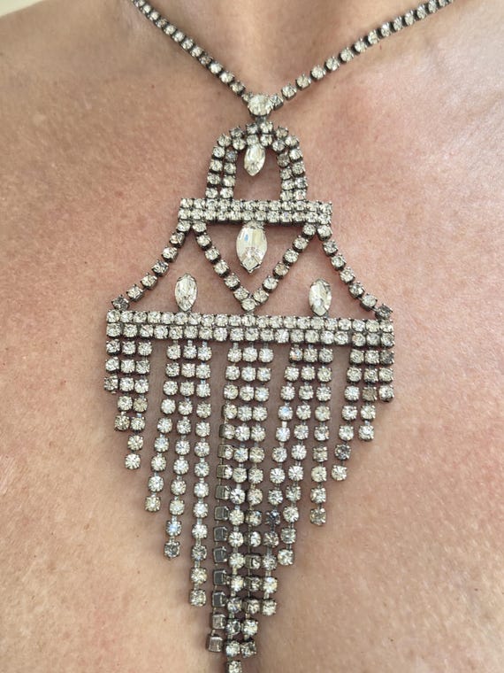 Vintage Statement Rhinestone Deco Chandelier Neck… - image 1