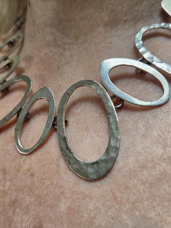 Mod Sterling Statement Necklace Circle design Ham… - image 2