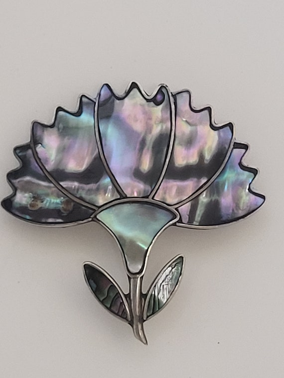 Abalone Sterling Silver Flower Brooch Pendant