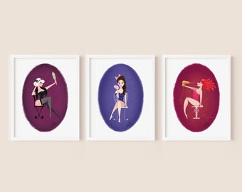 Set aus 3 Pin Up Girl Kunstdrucken
