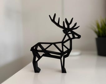 Reno - Arte lineal de animales polivinílicos impresos en 3D, decoración escandinava, decoración moderna minimalista, regalo, ciervo, alce navideño de invierno