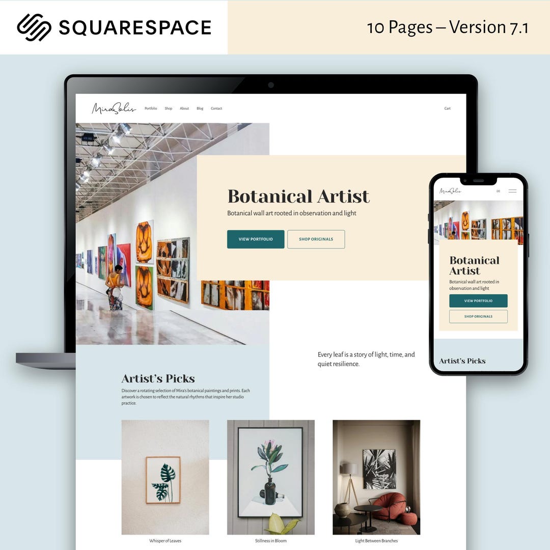 Squarespace Template Portfolio for Artists, Photographers Etsy