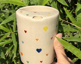 Mixed Size Heart Ceramic Travel Mug with Lid, Handmade Pottery Travel Mug, Ceramic Tumbler, Ceramic To Go Mug, Handmade Mug, Birthday Gift