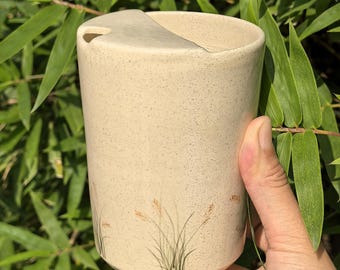 Botanical Grass Ceramic Travel Mug with Lid, Handmade Ceramic Mug, Ceramic To Go Mug, Pottery Travel Mug, Ceramic Tumbler, Birthday Gift