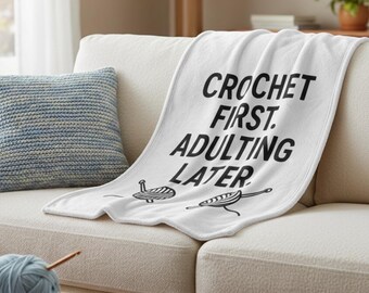 Crochet Lover Plush Blanket, Funny Yarn Throw, Cozy Gift