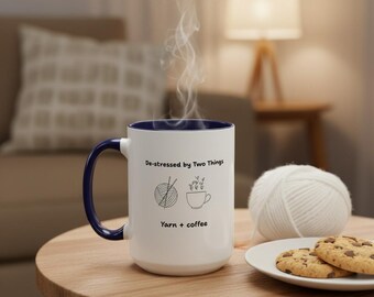 Fil et tasse à café, tasse en céramique de 15 oz, cadeau tricot