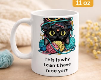 Tasse à café en fil de fer noir, tasse à tricoter amusante, cadeau pour tricoteurs et crocheteurs (11 oz et 15 oz)