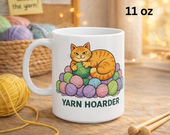 Mug à tricoter pour les amateurs de fil, Mug chat récupérateur de fil | Cadeau crochet amusant (11 oz et 15 oz)