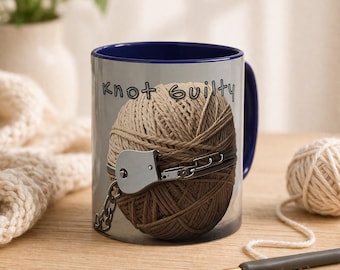 Funny Knitting Mug, Knot Guilty, Yarn Lover Gift, Crochet Mug, Knitter Gift, Funny Crafter Coffee Mug, Crochet Gift Idea