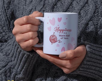 Mug Knit Happens, Mug en céramique avec coeurs de fil, Knitting Lover (11 oz et 15 oz)