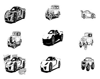Paquete de archivos SVG, PNG, JPG y EPS de autos clásicos / 27 diseños de autos retro (descarga digital)