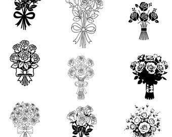 Bouquet di rose, illustrazioni botaniche, vettori disegnati a mano (SVG, PNG)