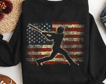 USA Flag Baseball Player SVG American Flag Baseball PNG Digital Download