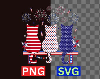 Patriotic Cats SVG Red White Blue 4th Of July USA Flag PNG Digital Download