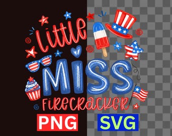 Little Miss Firecracker SVG Cute Girl 4th Of July PNG Digital Download
