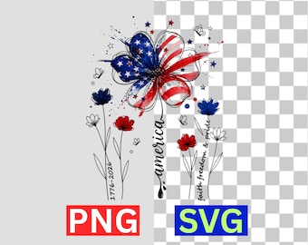 Patriotic Floral USA Flag SVG Independence Day Women PNG Digital Download