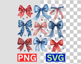 Vintage USA Bow SVG Red White Blue 4th Of July PNG Digital Download