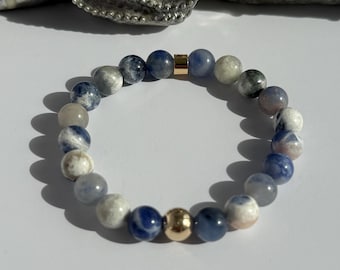 Sodalite Gemstone Bracelet with Gold & Silver Filled Accents - 8mm Gemstones.