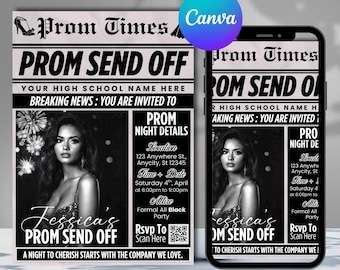 Folleto de despedida para el baile de graduación, invitación para fiesta de graduación DIY, plantilla editable de Canva, folleto para evento de noche de graduación, descarga instantánea, texto DIY, descarga instantánea